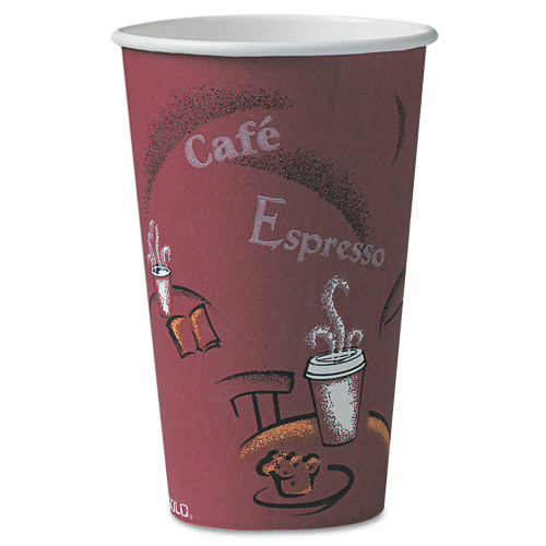 Dart Solo Bistro Design Hot Drink Cups， Paper， 16oz， Maroon， 300/Carton (OF16BI0041)