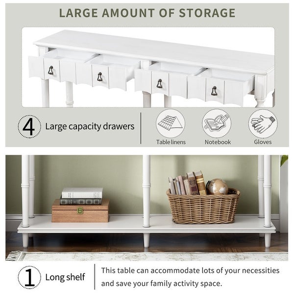 Rustic console desk， 58-inch long desk sofa， 3 drawers and three middle compartments