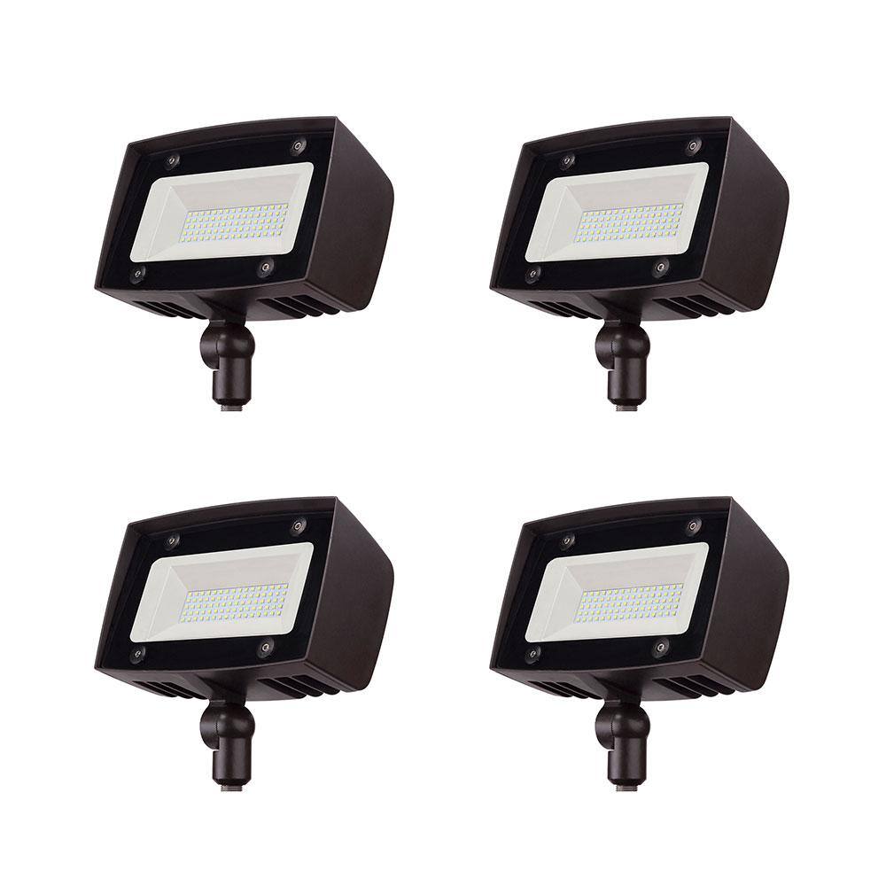 Commercial Electric 150W Equivalent Bronze Outdoor Integrated LED Flood Light 5000 Lumens Dusk to Dawn Light (4-pack) PWRF50-PC-4K-BZ-4PK
