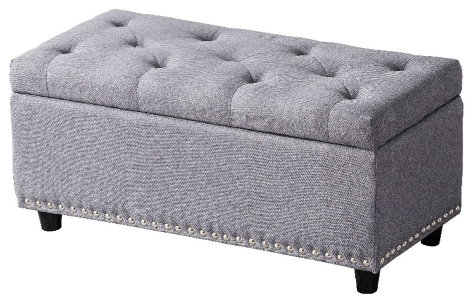 Legend Vansen Tufted Modern Fabric Storage Ottoman with Nailhead Trim in Gray   Transitional   Footstools And Ottomans   by Homesquare  Houzz