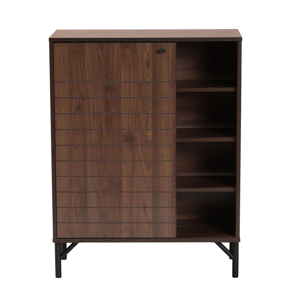 Josette Mid Century Modern Transitional Walnut Brown Finished Wood 1 Door Shoe Cabinet