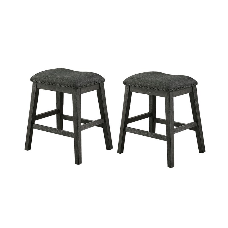 Dark Grey Fabric Padded Counter Stool，Set of 2， Kitchen/Bar Stools