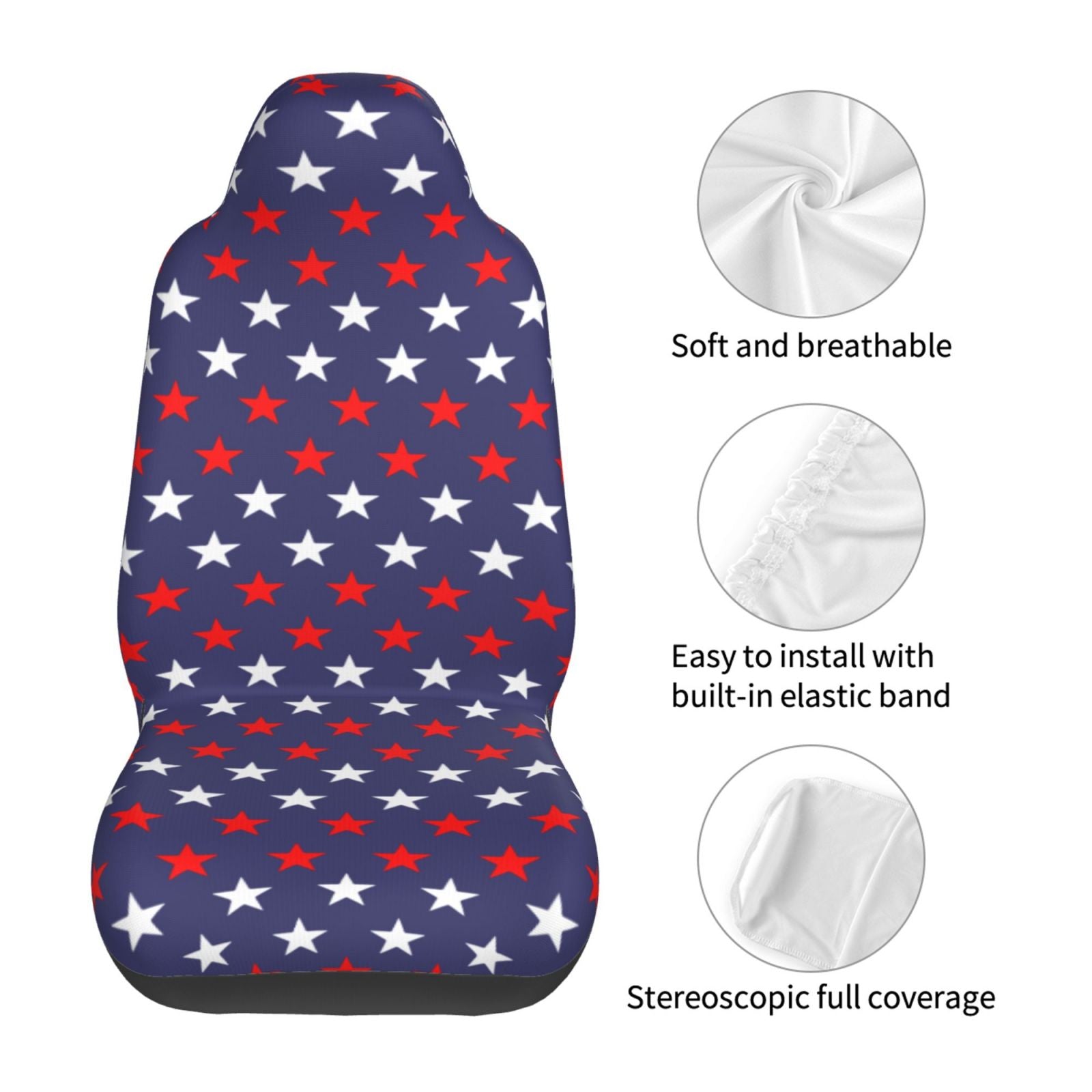 TEQUAN Front Seat Covers， Usa America Stars Pattern 2 Piece Car Seat Cover Fit Most Car SUV Truck Van