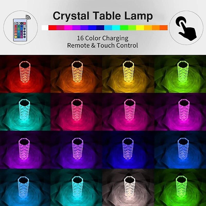 16 Colors Usb Rechargeable Led Crystal Light Room Decor Touch Bedside Lamp