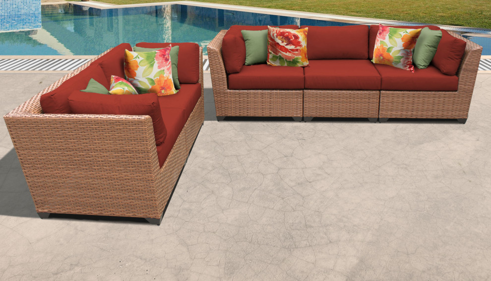 Laguna 5 Piece Outdoor Wicker Patio Furniture Set 05a   Tropical   Outdoor Sofas   by Design Furnishings  Houzz