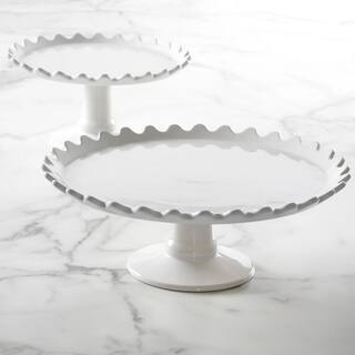 MARTHA STEWART 2-Piece 1-Tier White Stoneware Cake Stand 985118774M