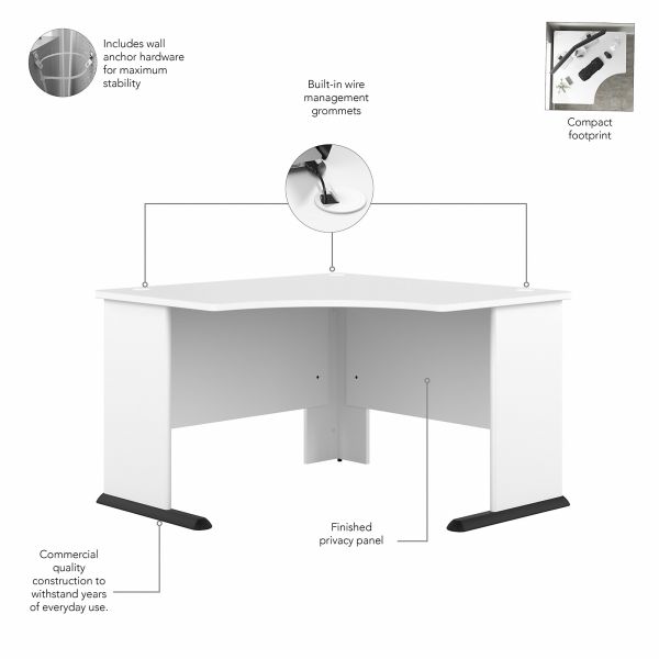 Bush Business Furniture Studio A 48W Computer Desk with 3 Drawer Mobile File Cabinet in White