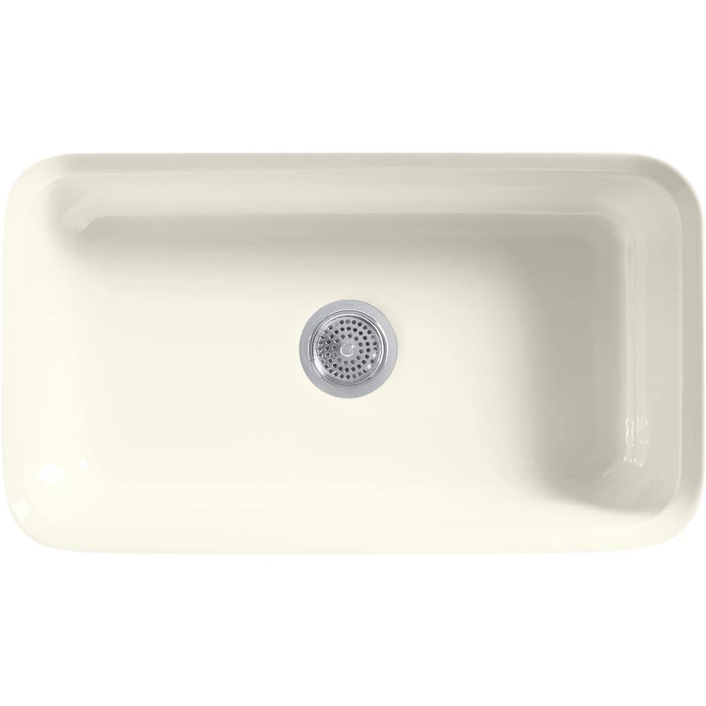 KOHLER Bakersfield Undermount Cast Iron 31 in. 5-Hole Single Bowl Kitchen Sink in Biscuit K-5832-5U-96