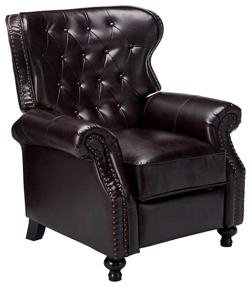 Classic Recliner Club Chair  Brown Leather Upholstery With Tufted Wingback   Modern   Theater Seating   by Decorn  Houzz