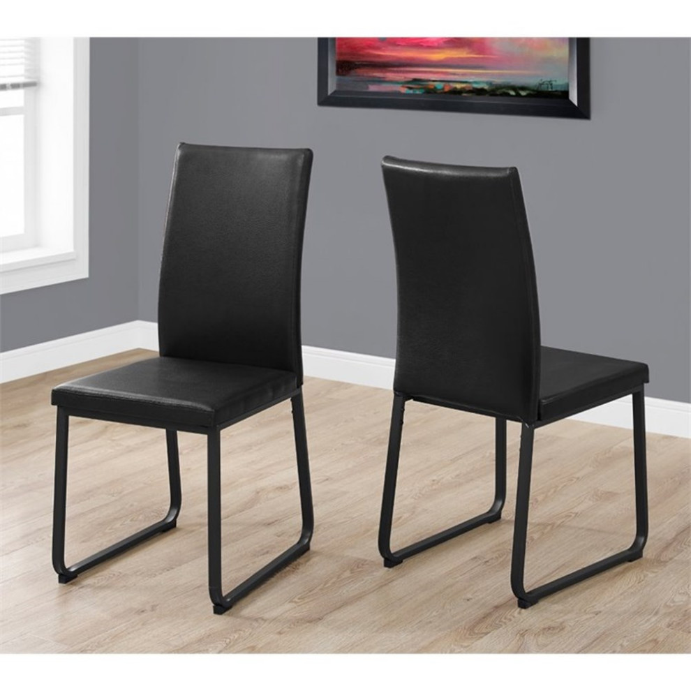 Dining Chair Set Of 2 Side Kitchen Dining Room Pu Leather Look Black   Contemporary   Dining Chairs   by Homesquare  Houzz