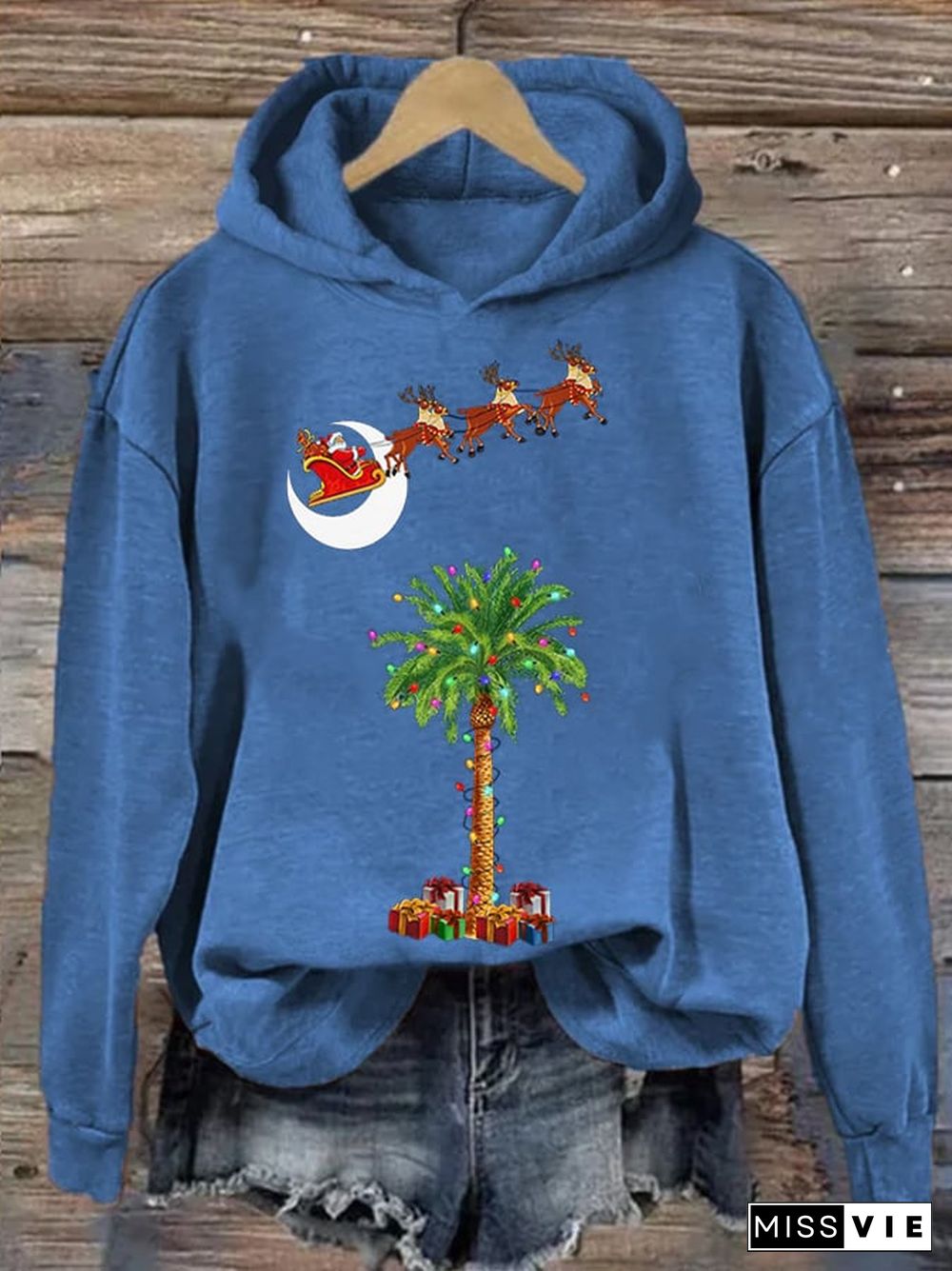 Women's Christmas Palm Tree Print Casual Hoodie