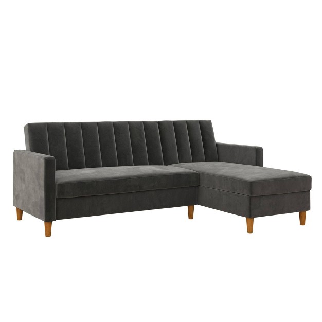 Delila Futon Sectional With Storage Dark Gray Velvet Room amp Joy