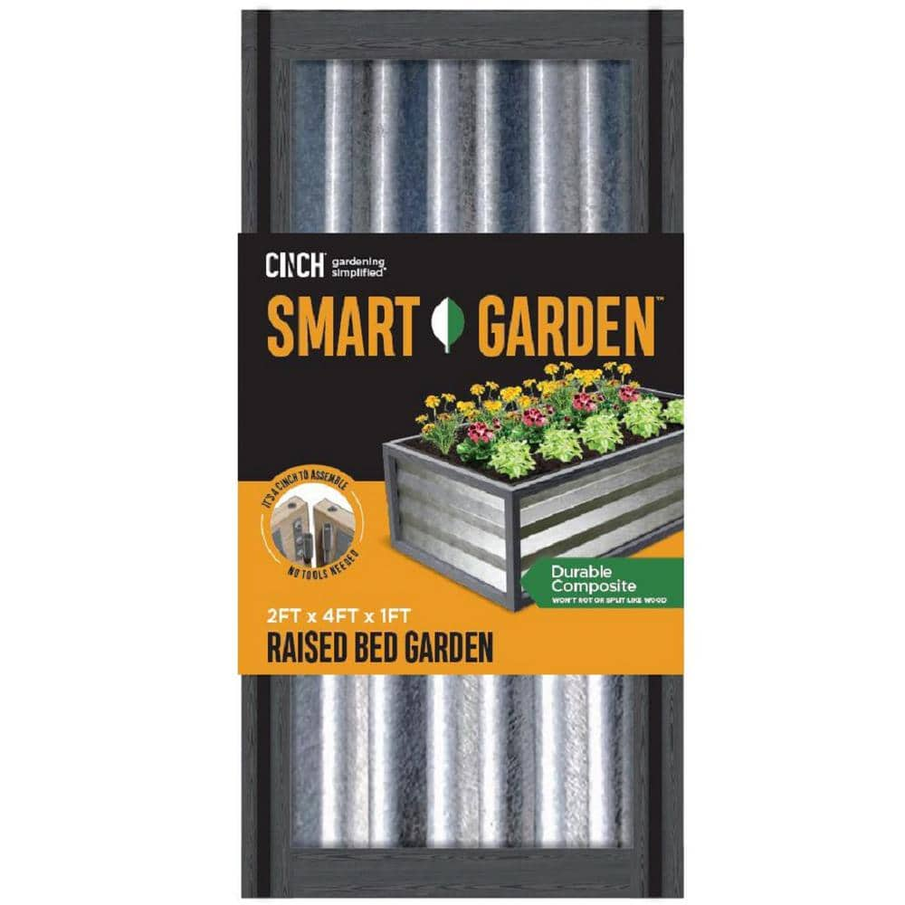 Cinch Smart Garden 48 in. x 24 in. x 12 in. Grey Composite with Galvanized Steel Raised Garden Bed 3053446