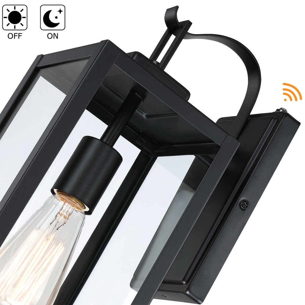 2 pack 17.7 in. 1 Light Matte Black Outdoor Wall Lantern Sconce with Clear Glass（Dusk to Dawn could be chosen）