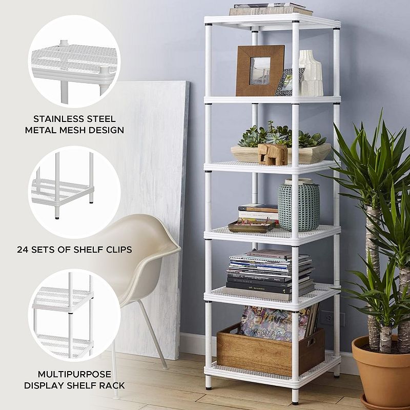 Design Ideas Meshworks 6 Tier Tower Metal Storage Shelving Unit Rack， White