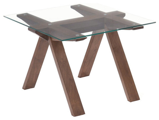 Modrest Maddox Modern Glass and Walnut End Table   Midcentury   Side Tables And End Tables   by Vig Furniture Inc.  Houzz