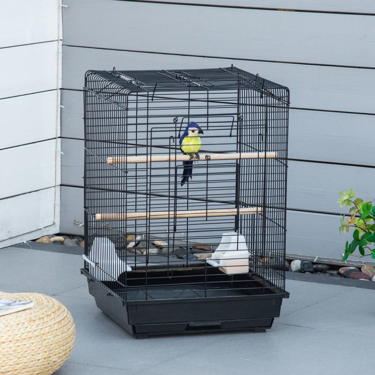 PawHut 28-in Steel w/Open Play Top Bird Cage， Black