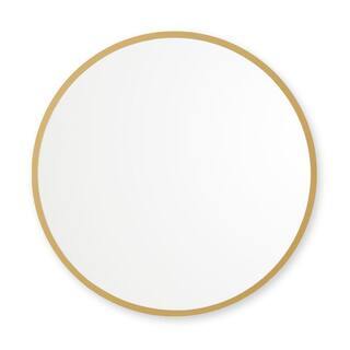 better bevel 24 in. W x 24 in. H Rubber Framed Round Bathroom Vanity Mirror in Matte Gold 19014