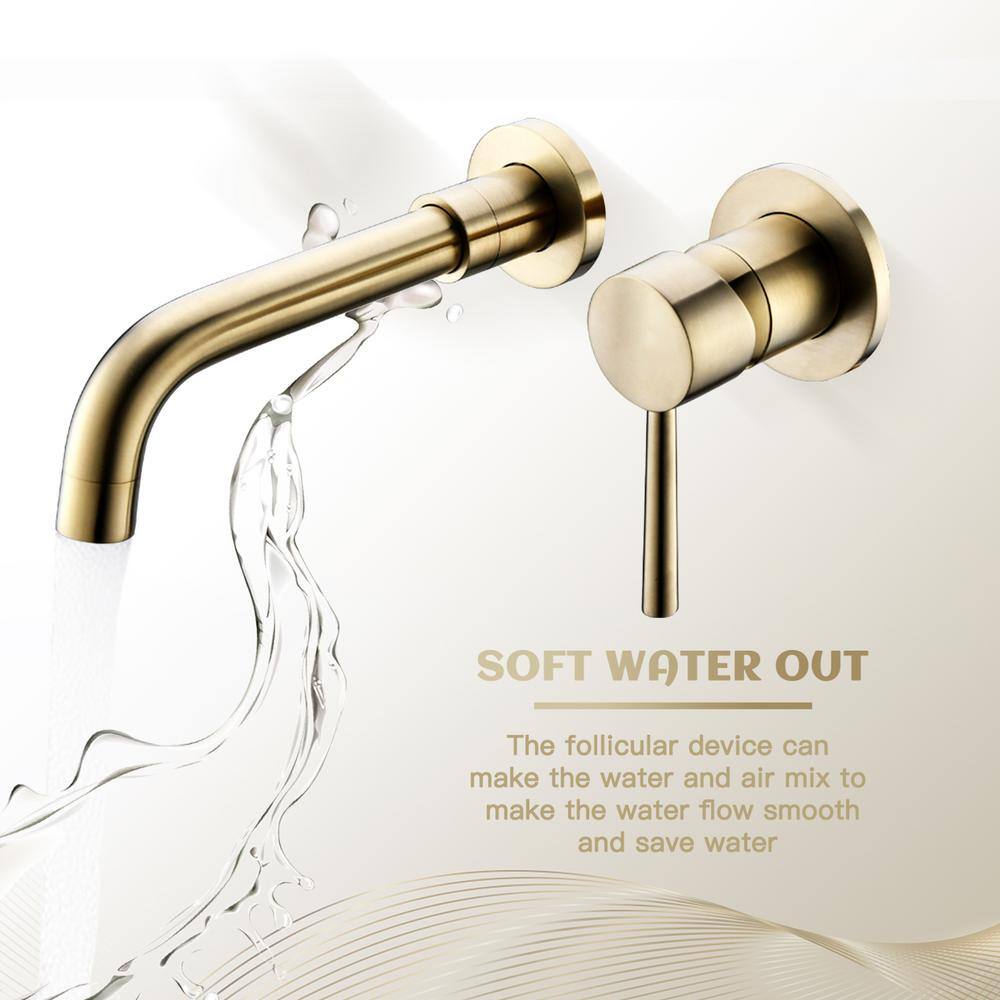 UPIKER Modern Single Handle Wall Mounted Bathroom Faucet with 2 Holes Brass Rough-in Valve in Brushed Gold UP2301SFG0002