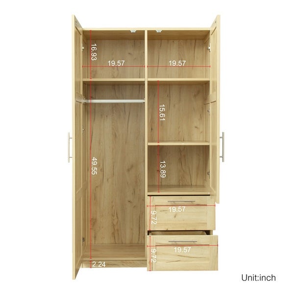 High Wardrobe and Kitchen Cabinet with 2 Doors， 2 Drawers and 5 Storage Spaces， Stability， Easy Assemble - - 37928491