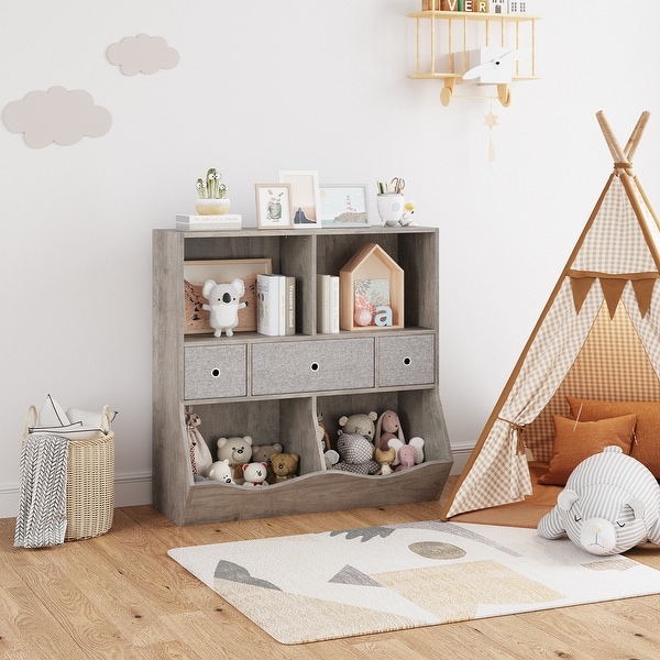 Kids Bookshelf and Bookcase Toy Storage Multi Shelf with Cubby Organizer Cabinet and Drawers