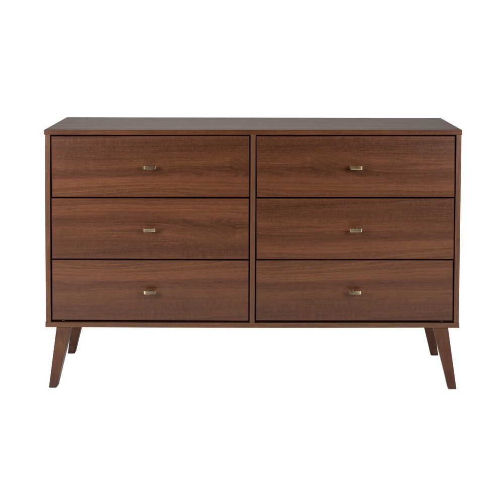 Prepac Milo Mid Century Modern 6 Drawer Double Dresser for Bedroom  Chest of Drawers  Contemporary Bedroom Furniture