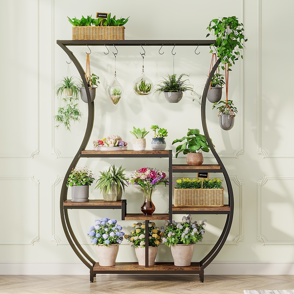 70.9 Inch Tall Plant Stand with 10 Hanging Hooks  6 Tier Plant Shelf for Living Room  Balcony