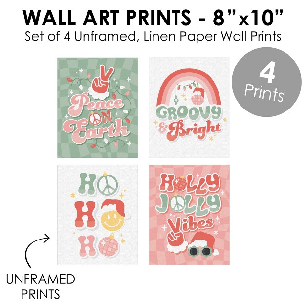 Big Dot Of Happiness Groovy Christmas Unframed Pastel Holiday Linen Paper Wall Art Set Of 4 Artisms 8 X 10 Inches