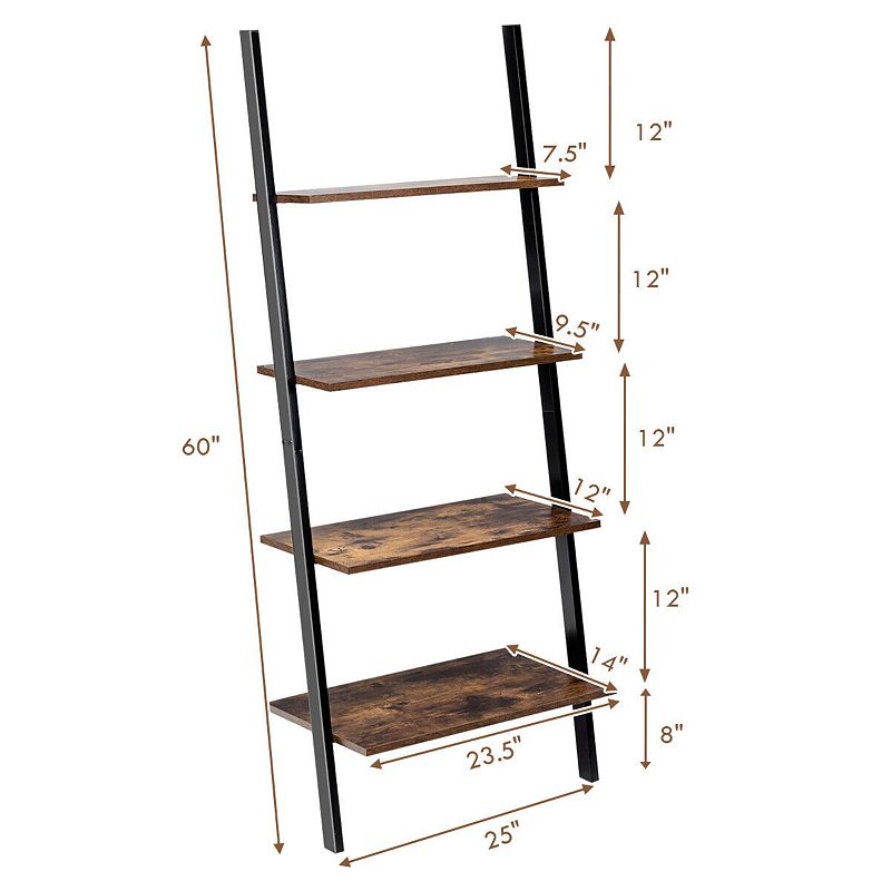 Industrial 4-Tier Ladder Shelf with Metal Frame for Living Room Office