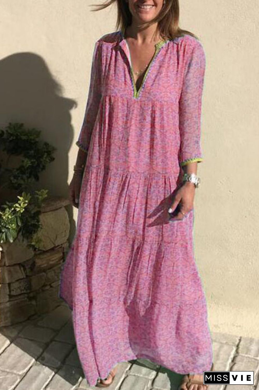 Bohemian Printed V-neck Maxi Dress