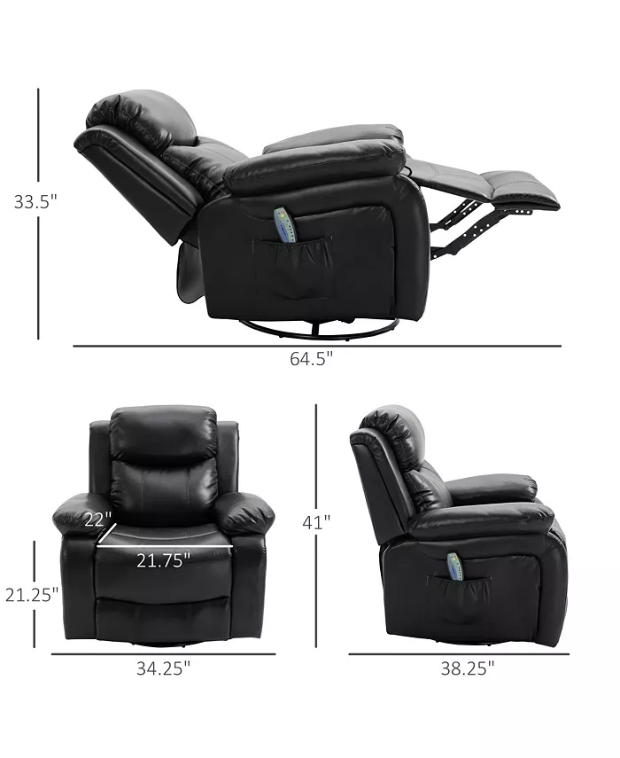 HOMCOM PU Leather Massage Recliner Chair Swivel Rocker Sofa with Remote Control Footrest Padded Seat for Living Room Bedroom Black