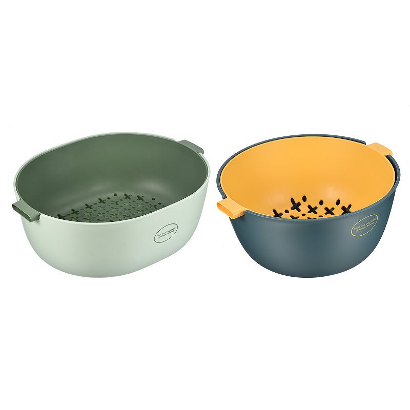 Kitchen Colander Bowl Set 2PCS， Plastic Washing Basket and Strainer