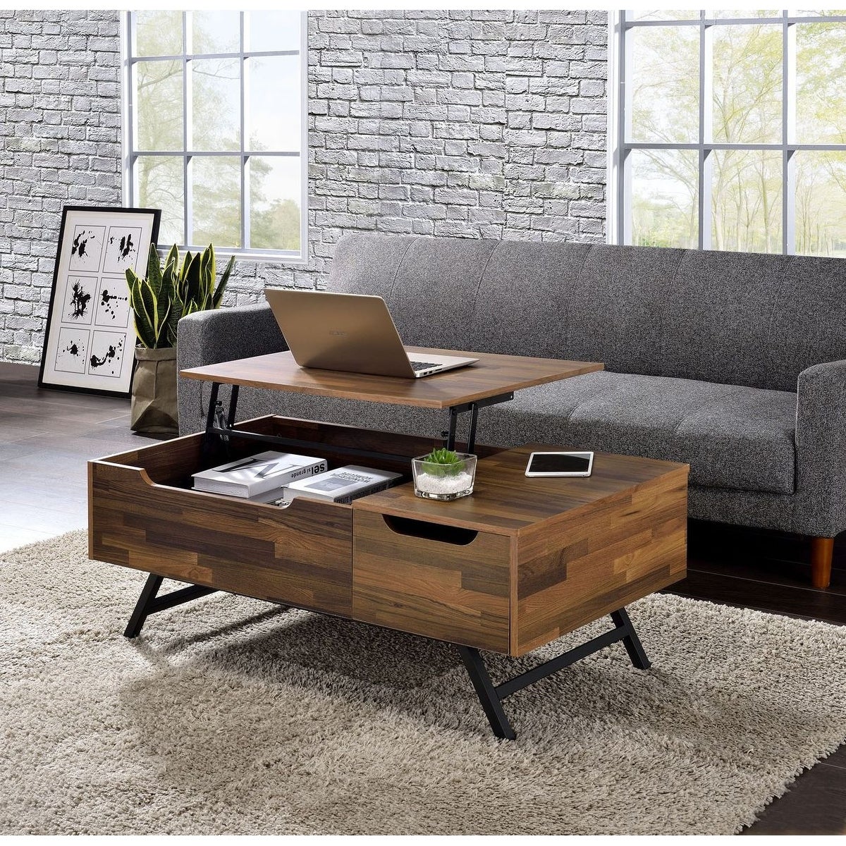 Aoolive Lift Top Coffee Table Computer Table with Storage Space for Living Room