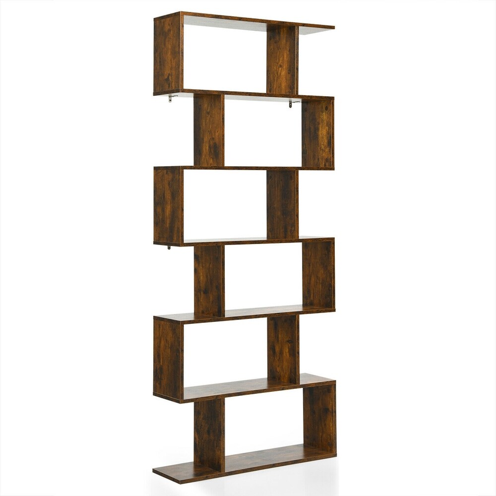 Gymax 6 Tier S Shaped Bookshelf Storage Display Bookcase Decor Z Shelf   31.5'' x 9'' x 75''