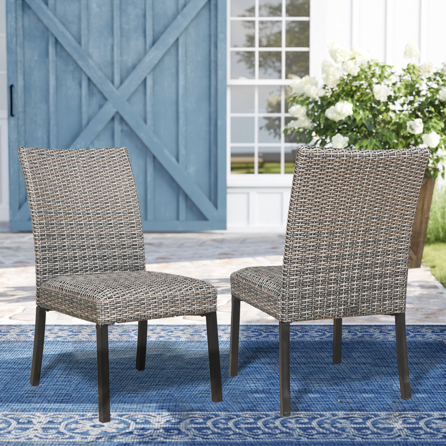 Ulax Furniture Patio Rattan Wicker Dining Chairs Indoor Outdoor Woven Padded Chairs (Set of 2)