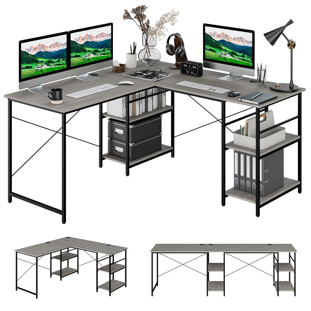 Costway 95'' Convertible L shaped Corner Computer Desk 2 Person Long