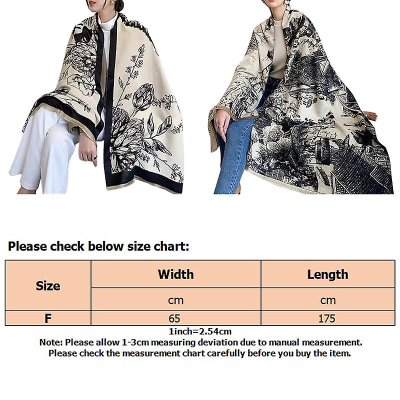 Women Casual Landscape Painting Print Long Shawl Animal Printed Large Blanket