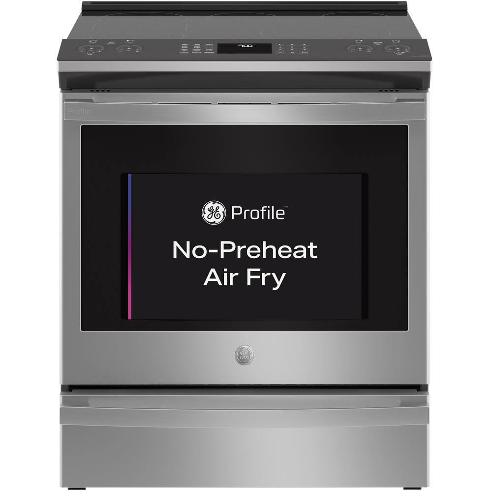 GE Profile 30 in. 5.3 cu. ft. Slide-In Electric Range in Fingerprint Resistant Stainless with True Convection Air Fry Cooking PSS93YPFS