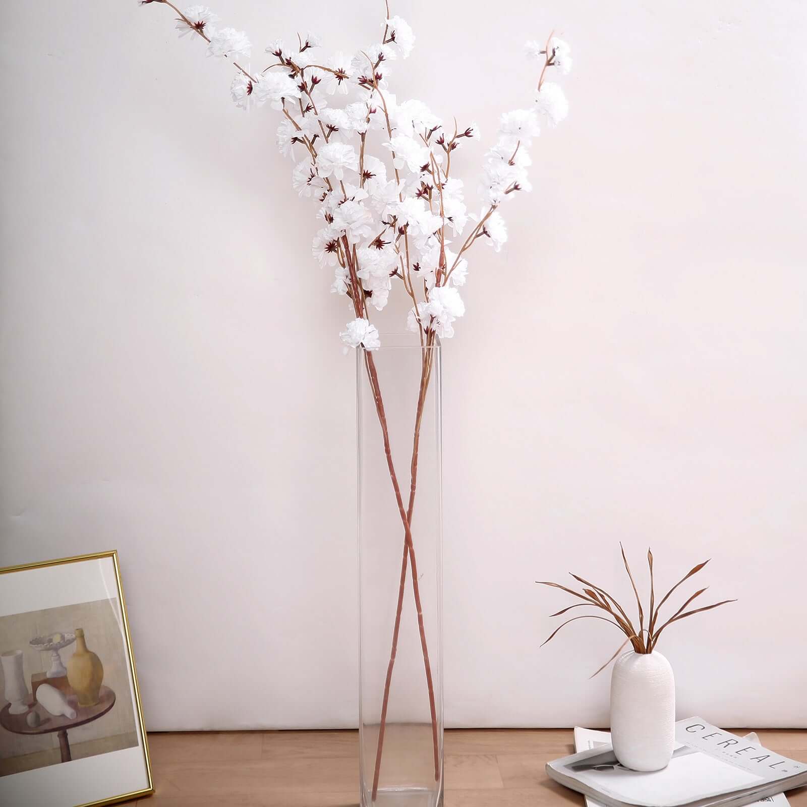 2 Branches White Artificial Silk Carnation Flower Stems 42