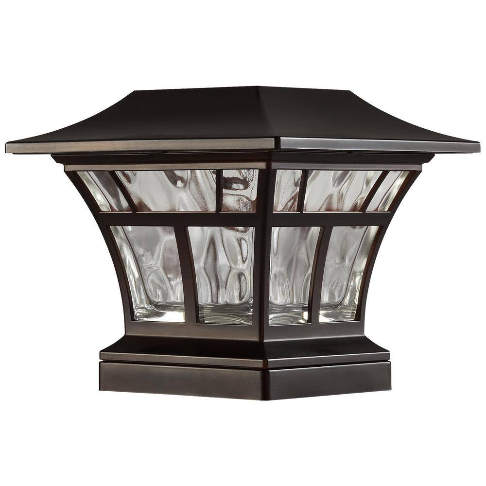 Hampton Bay Mediterranean Bronze Integrated LED Fits 4x4x or 6x6 Posts Solar Deck Post Cap Light 84044