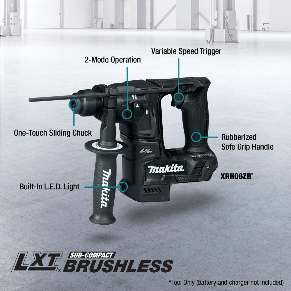 Makita 18V LXT Sub-Compact Lithium-Ion Brushless Cordless 1116 in. Rotary Hammer accepts SDS-PLUS bits Tool Only XRH06ZB