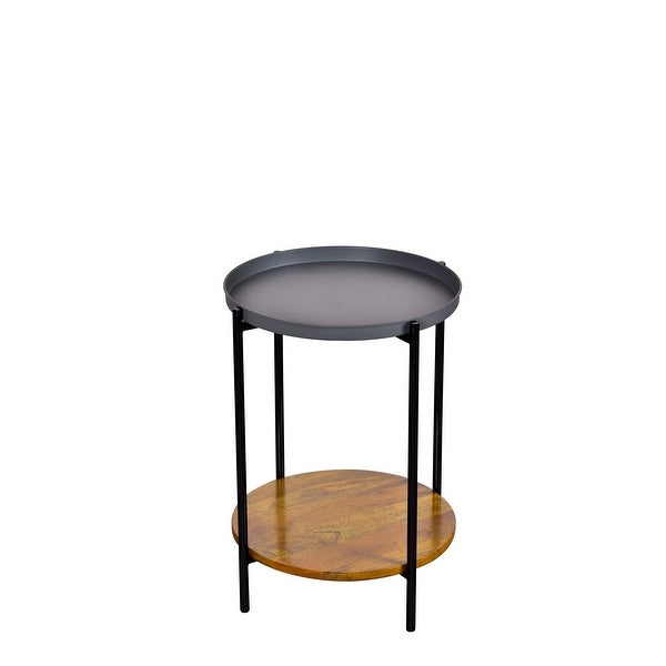 Round Wooden Side Table Iron And Wood 15.5x16x22.2 Inch - 16x16x22