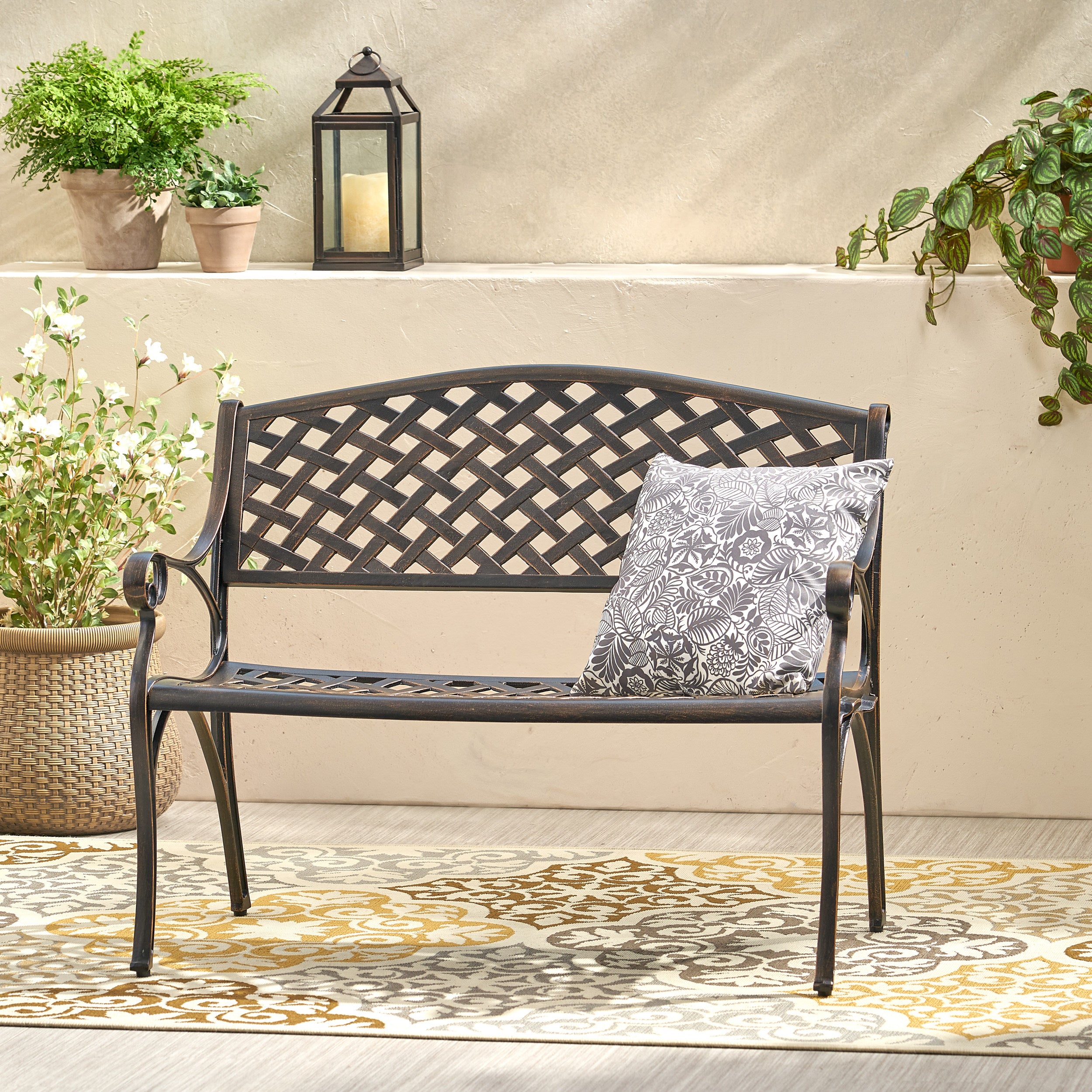 Eastwood Traditional Mesh Pattern Antique Copper Cast Aluminum Bench