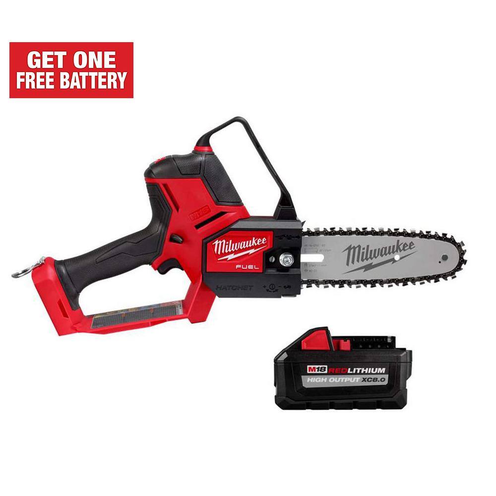 MW M18 FUEL 8 in. 18V Lithium-Ion Brushless Electric Battery Chainsaw HATCHET Pruning Saw w8.0 Ah XC High Output Battery 3004-20-48-11-1880