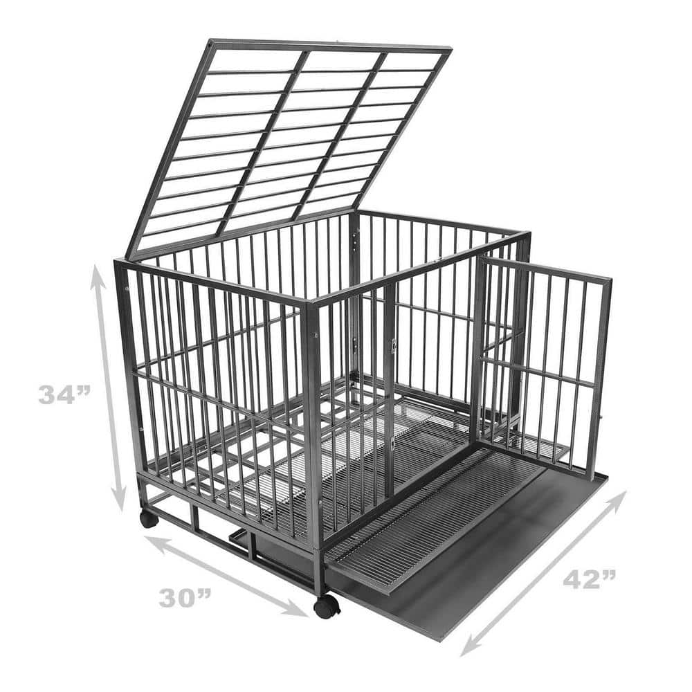 SMITHBUILT Heavy-Duty Metal Dog Cage in Silver - Large 42 in. CAGE-Y42