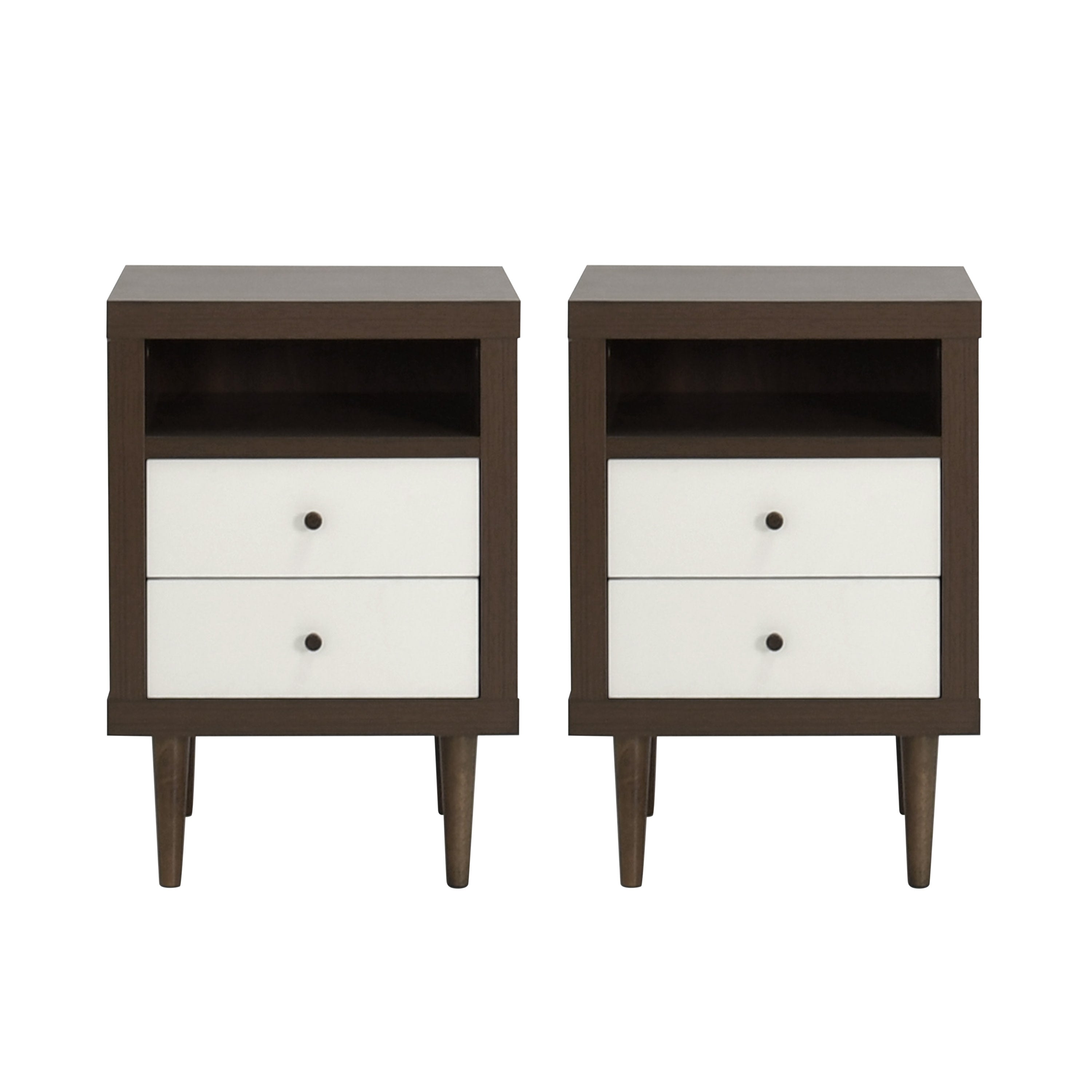 Farhart Mid Century Modern Faux Wood 2 Drawer Nightstands, Set of 2