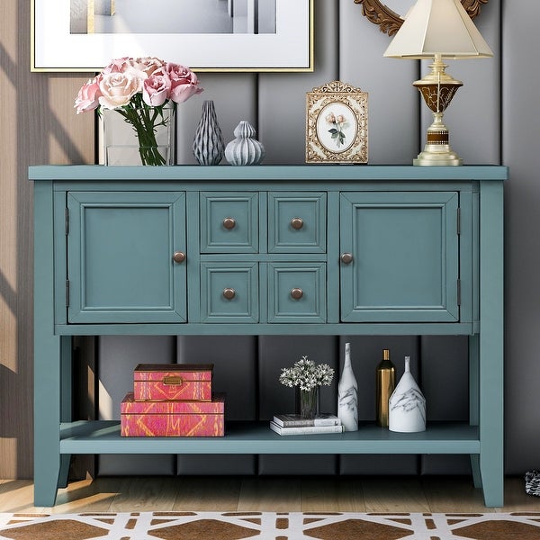 Series Buffet Sideboard Console Table With Bottom Shelf (Dark Blue)