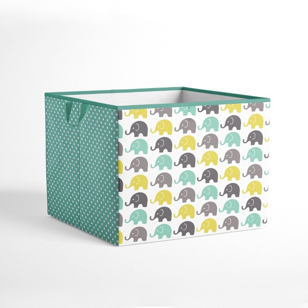 Bacati Elephants Mint yellow gray Fabric Storage Box tote Large