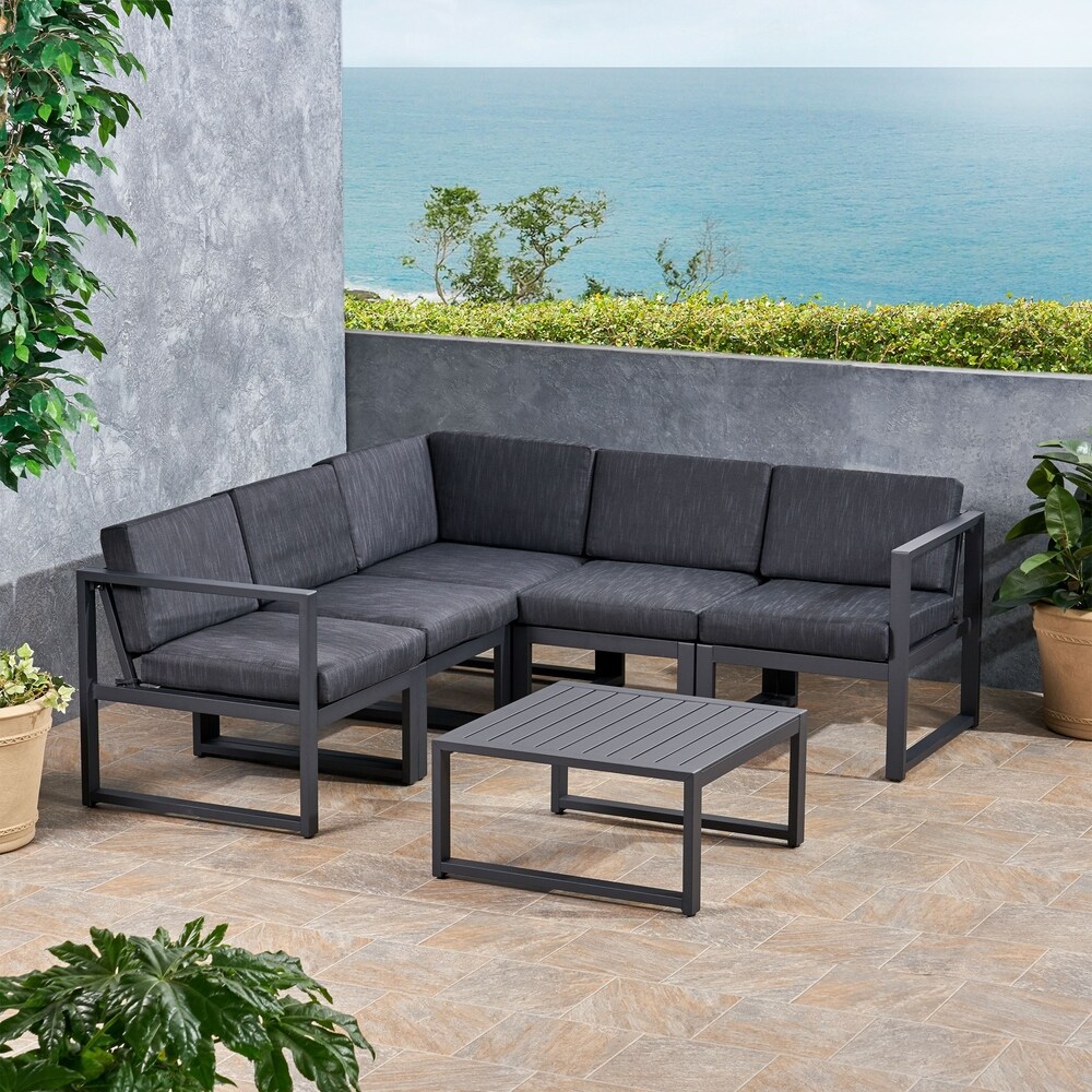 Navan Outdoor V shaped 5 Seater Sectional Sofa Set by Christopher Knight Home