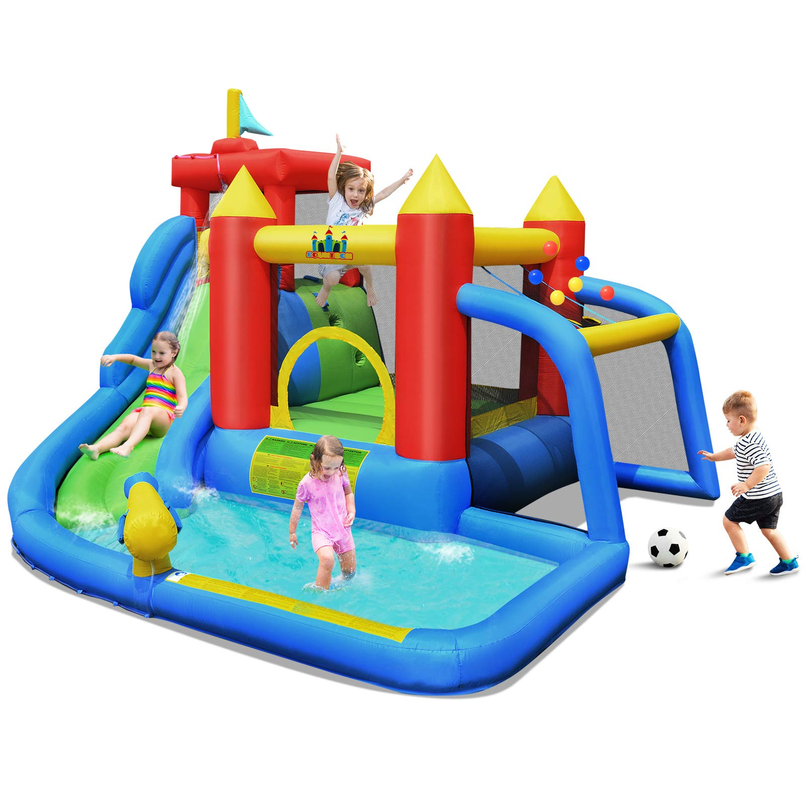 BOUNTECH Inflatable Bounce House, 7 in 1 Water Slide Park w/ Jumping Area